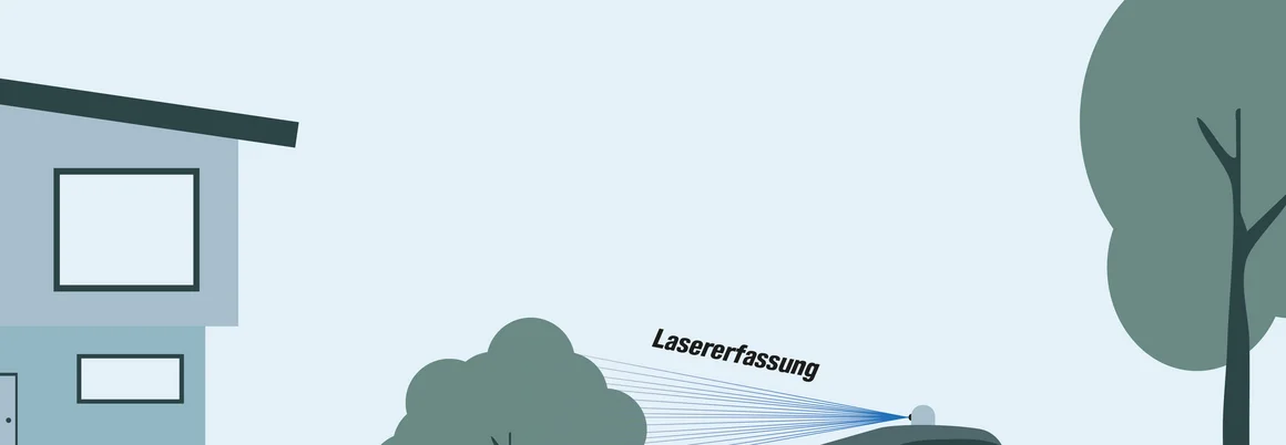 Grafische Darstellung der Lasererfassung durch einen Mähroboter im Garten.